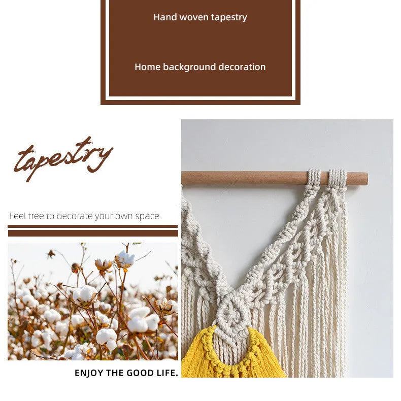 Nordic style cotton tapestry with hand-made weaving, creamy-white rectangle measuring 120cm by 95cm