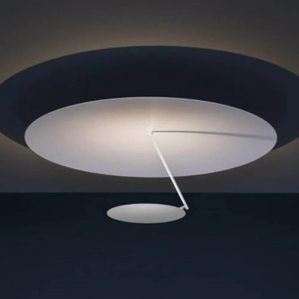 Iron ceiling lamp with 50cm diameter in All White or White Gold finish featuring LED warm light