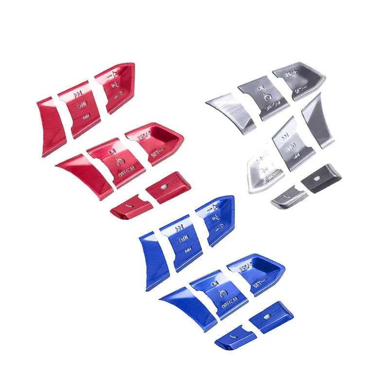 Aluminium alloy steering wheel button decorative stickers in brushed red silver blue colours