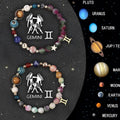 Twelve Zodiac Sign natural stone beaded bracelets showing adjustable designs for astrology jewellery