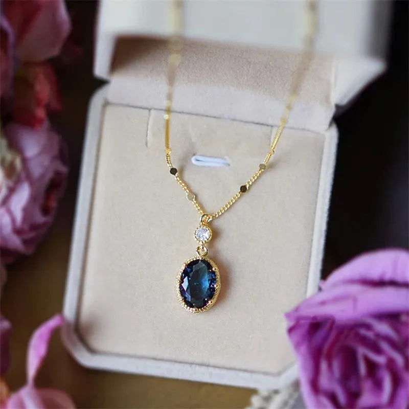 Geometric French retro style gold necklace pendant on copper base