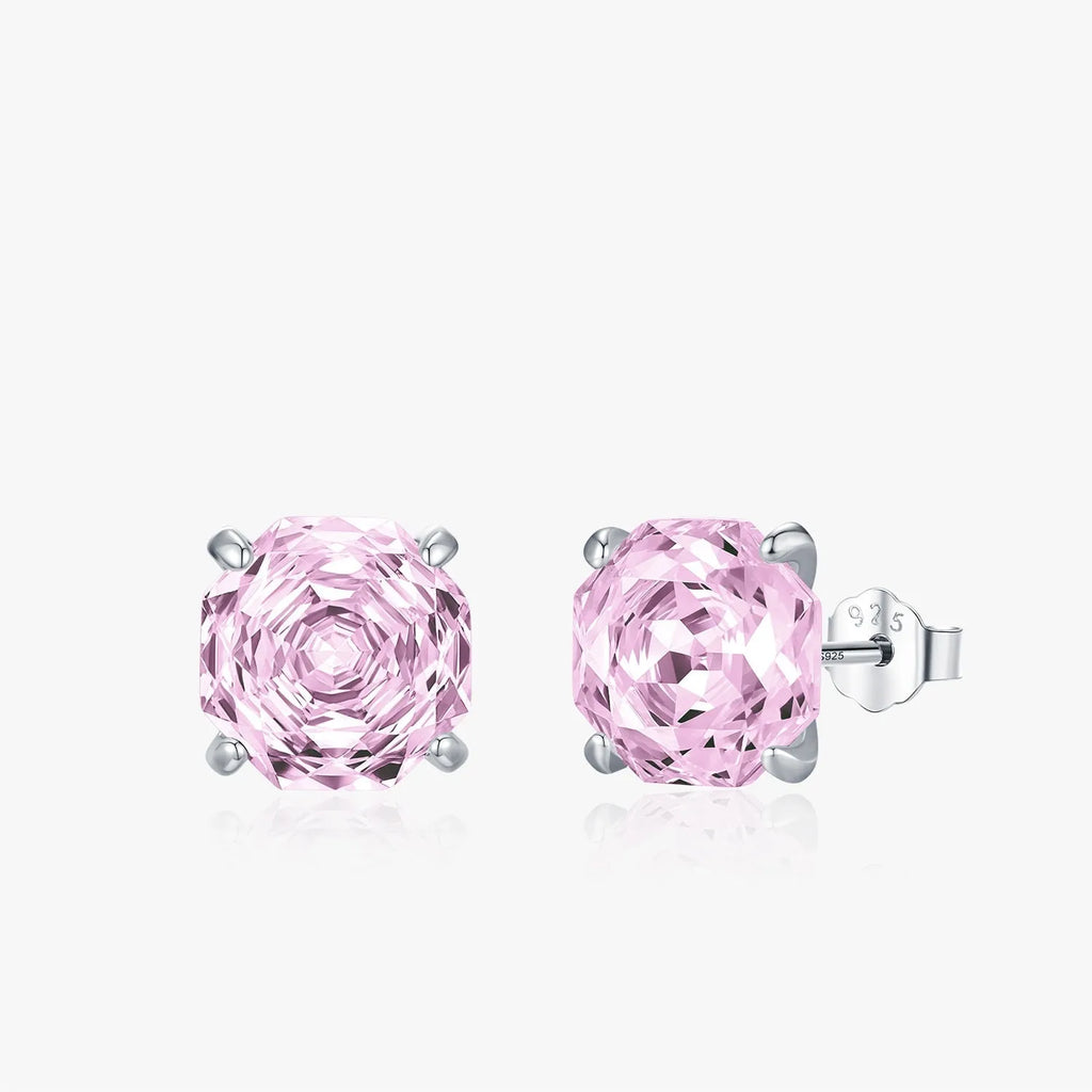 S925 sterling silver rose stud earrings for women in 6mm and 8mm pink options