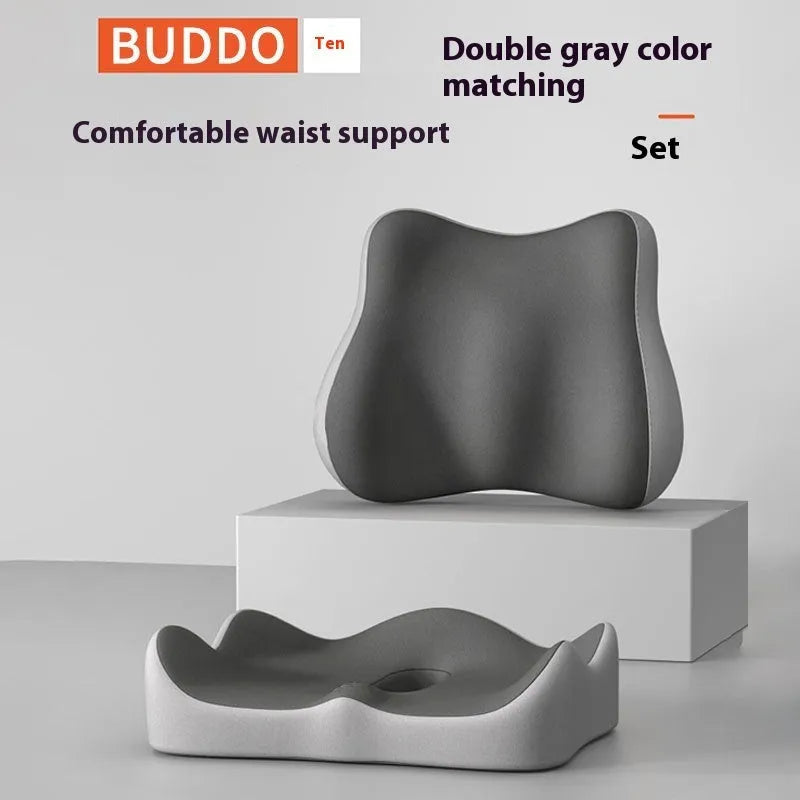 A solid-colour memory foam waist rest seat cushion for office chair back support.