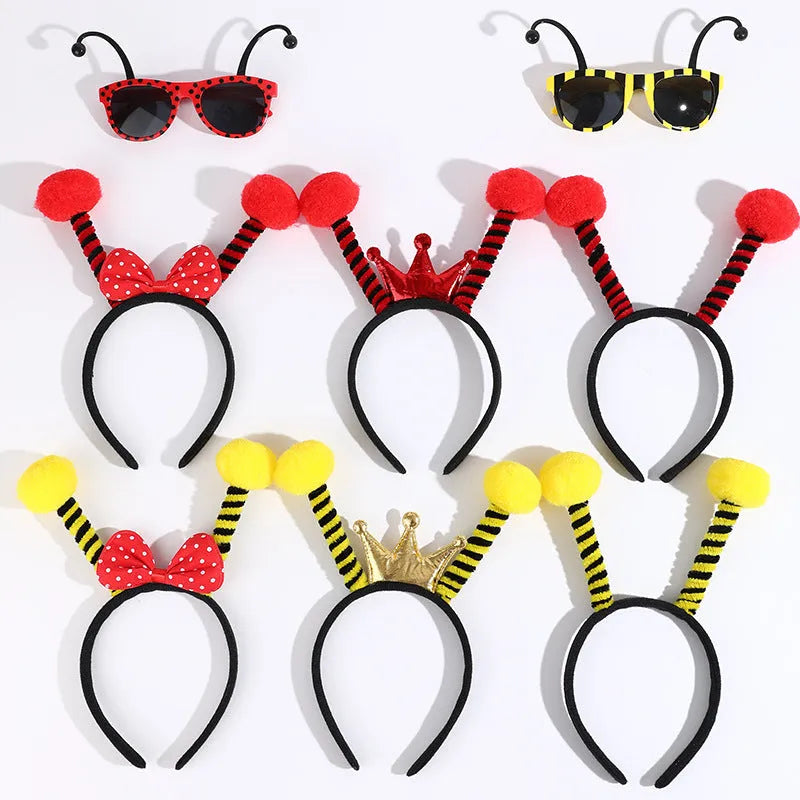 Yellow bees party costume headband and glasses set with insect themes