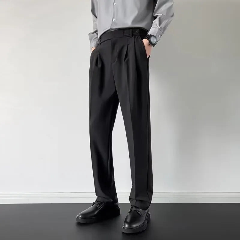 Men's straight loose fit suit trousers in apricot and black colour options