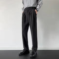 Men's straight loose fit suit trousers in apricot and black colour options
