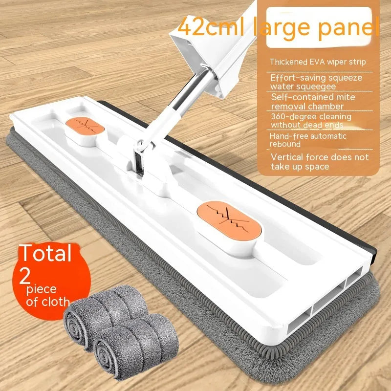 Large flat mop with stainless steel handle and rotating head for floor cleaning