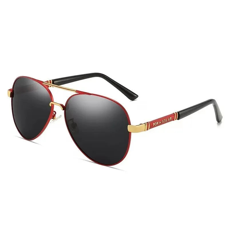 Metal framed polarised sunglasses with dragon and phoenix decorative elements