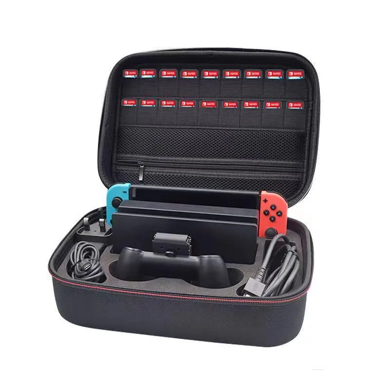 Black EVA hard-shell storage case for game console accessories like controllers and cables.