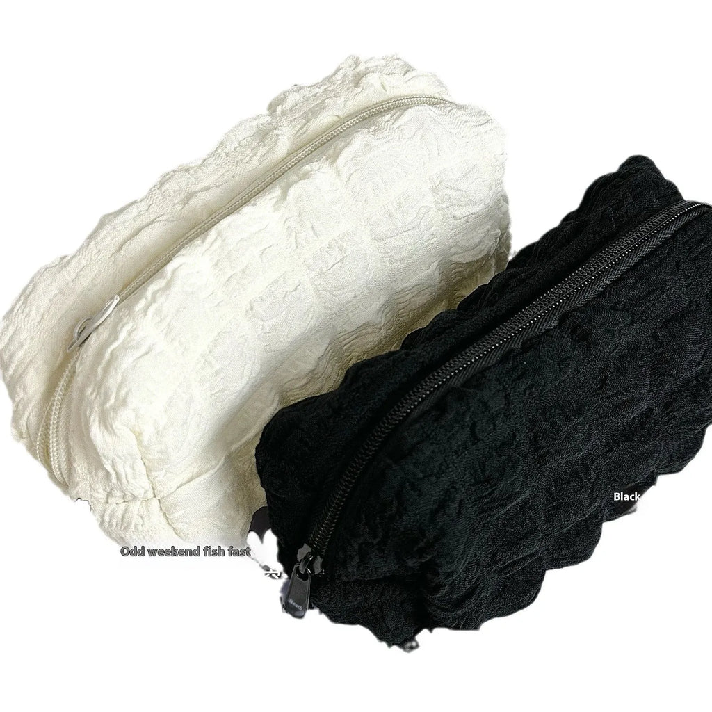 Fabric pencil case with cream puff personality design in beige and black colour options