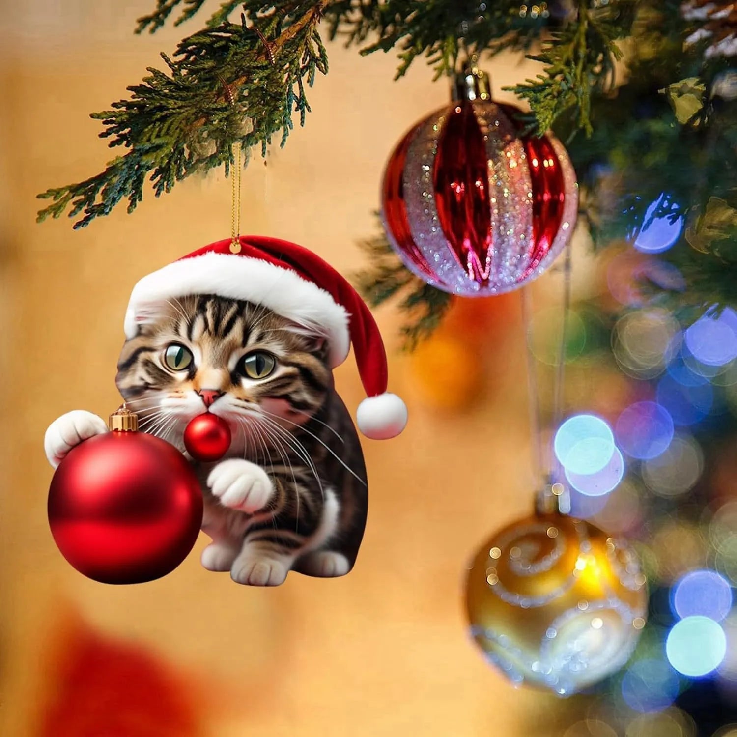 Creative kitty cartoon Christmas car hanging ornament in acrylic material