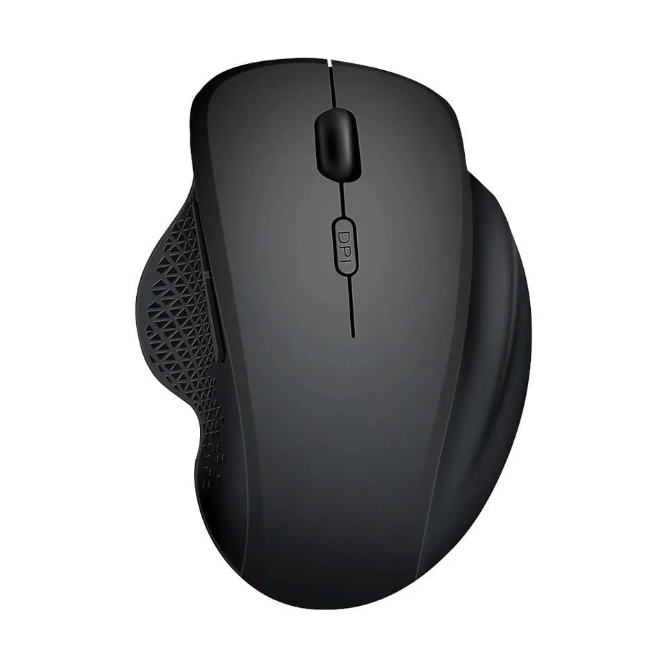 Black and grey self-charging wireless optical mouse for laptops with USB charging cable