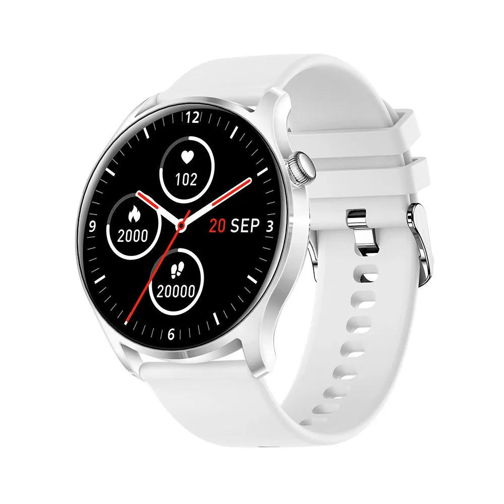 Smart watch with heart rate and blood pressure monitoring on silicone wristband