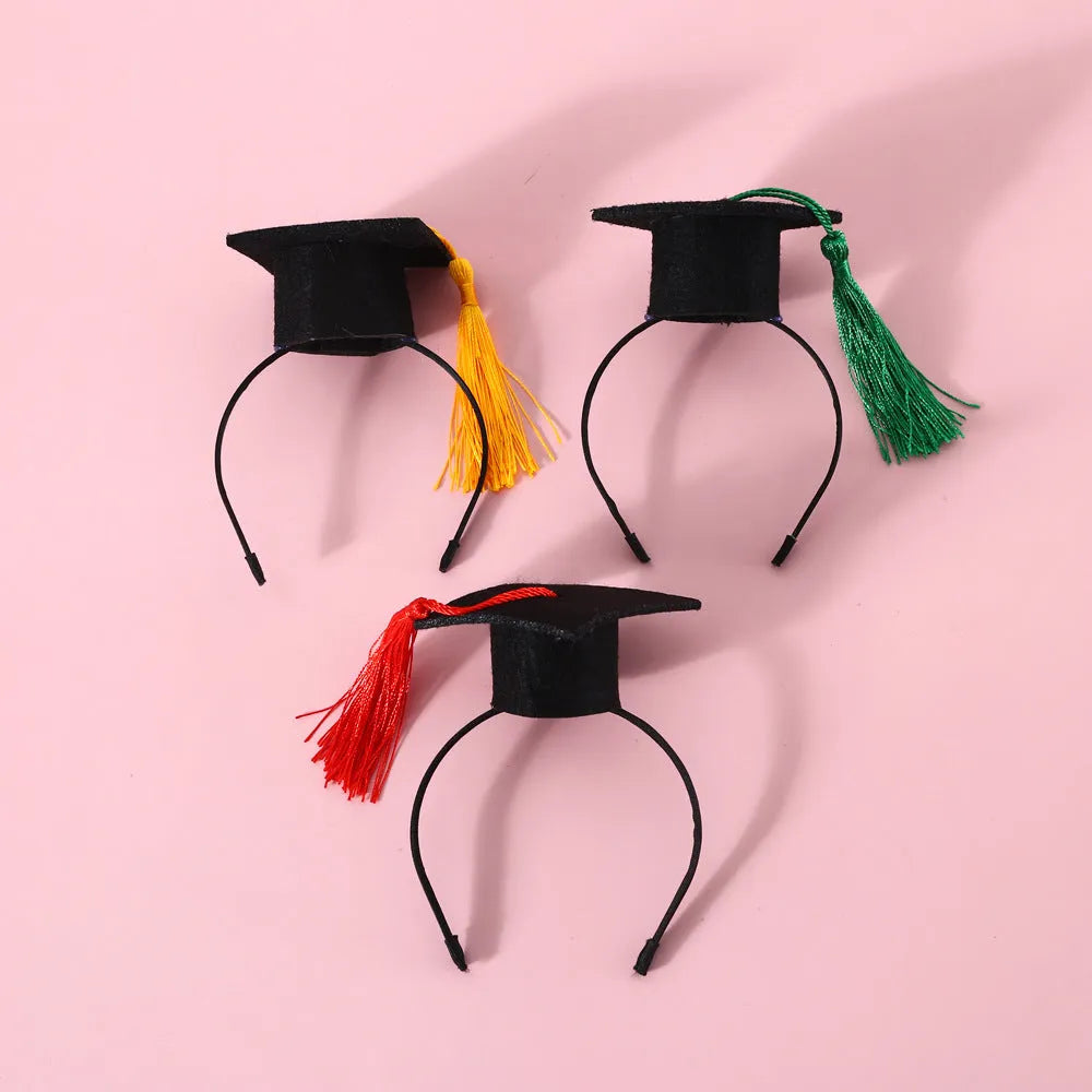 Pet graduation cap and bow tie set in wool felt with elastic 18cm hair band for small dogs and cats