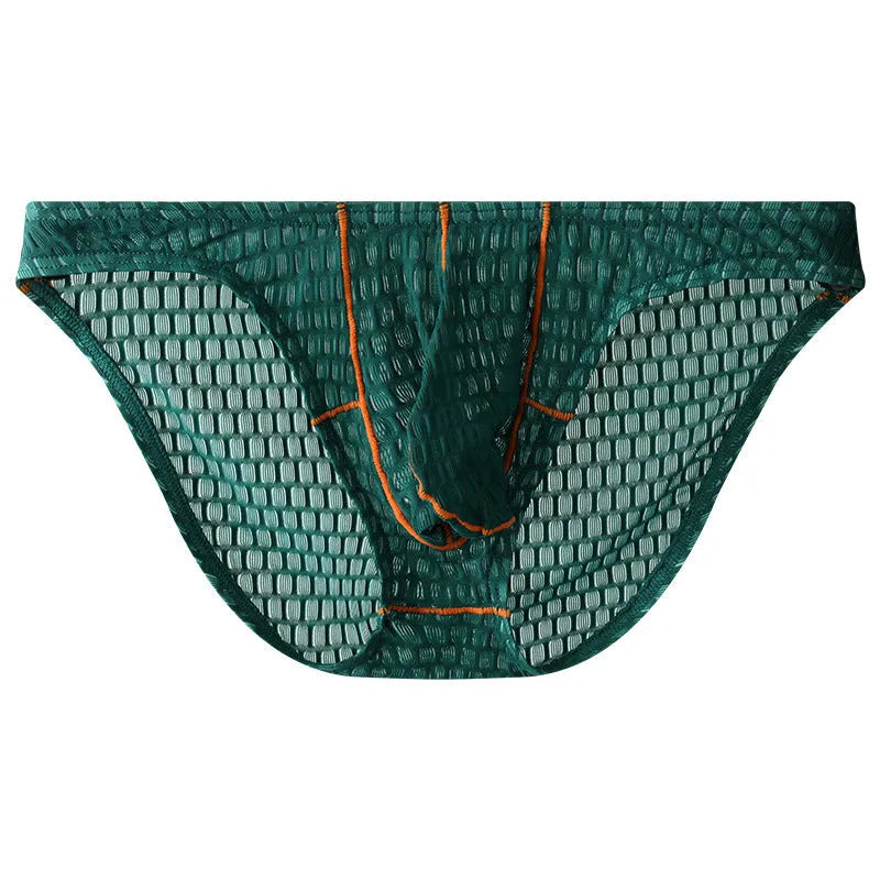 Men's ice silk lace low waist briefs in solid colours on a white background
