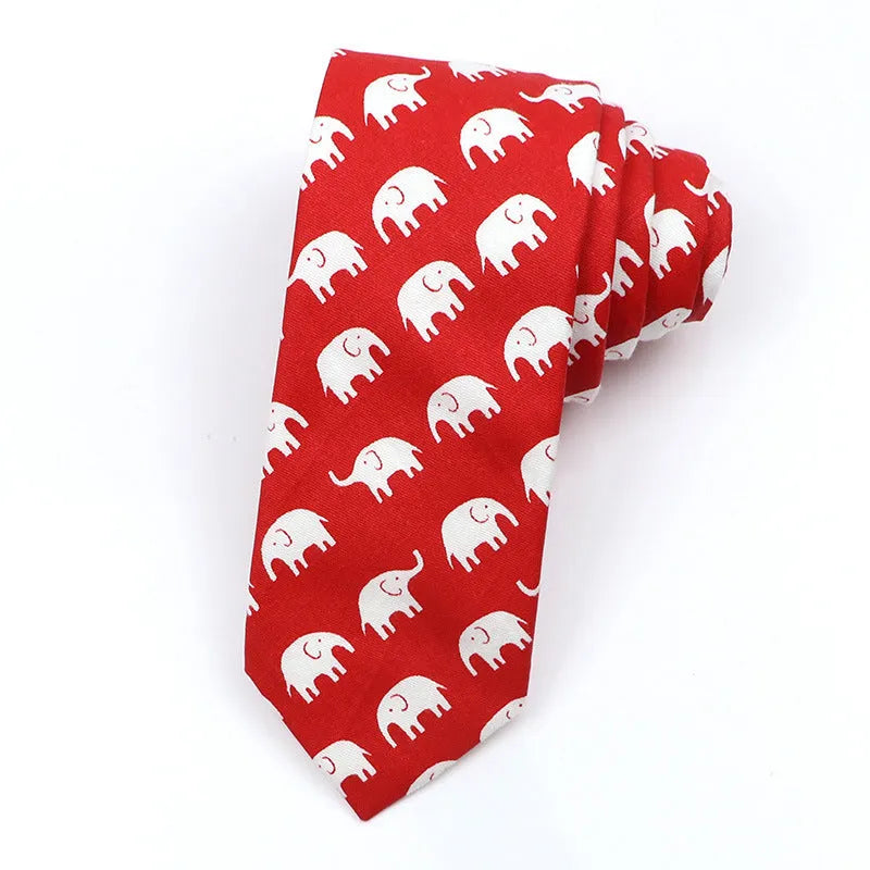 Korean style narrow men's cotton bow tie with a cartoon print pattern on an adjustable neck band.