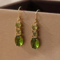Green copper geometric earrings with quadrilateral shape and retro bohemian style