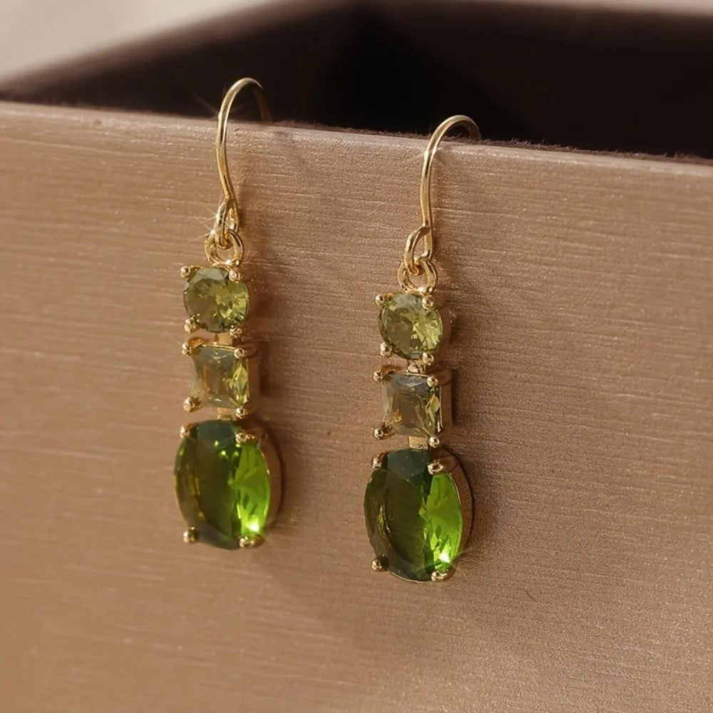 Green copper geometric earrings with quadrilateral shape and retro bohemian style