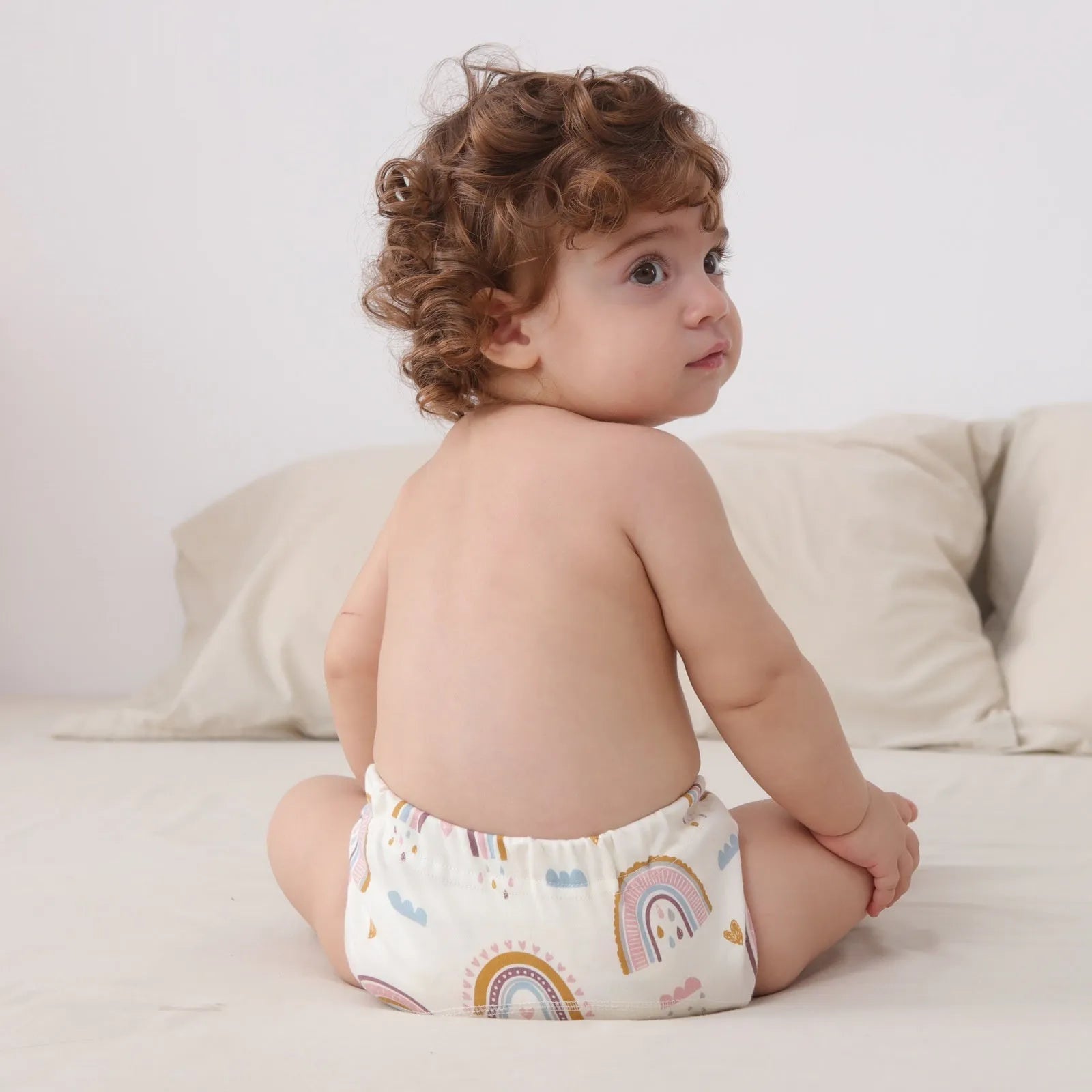 Gauze baby training pants in pure cotton with printed design, 3 pack, sizes M/90 and L/100
