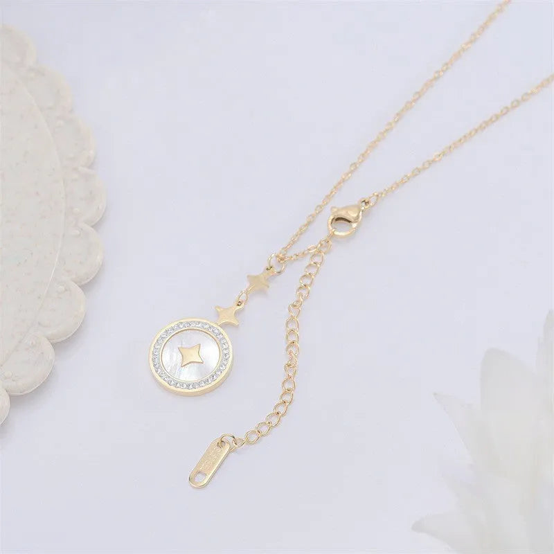 Women's titanium steel hexagonal star necklace with O-ring chain in gold or rose gold
