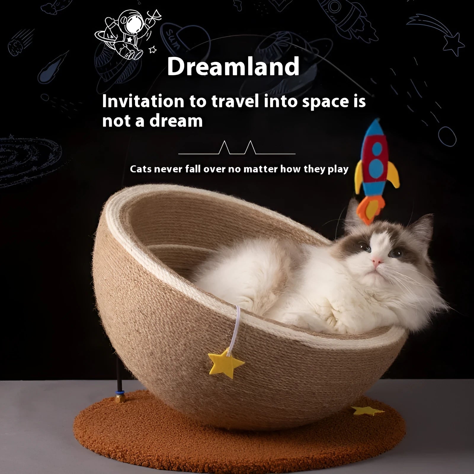 Large integrated cat scratching basin and bed with starlight sisal nest colour