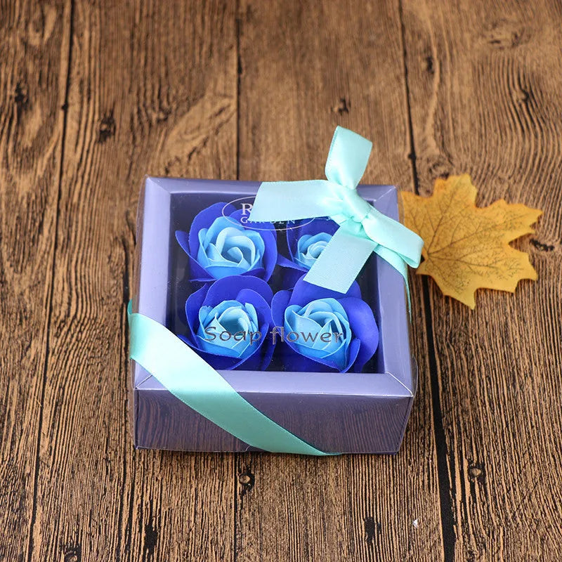 Soap flower gift box heart shaped tin box with bear figure red pink blue purple gradient handmade