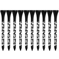 Black bamboo golf tees with skull print design showing 70mm and 83mm lengths