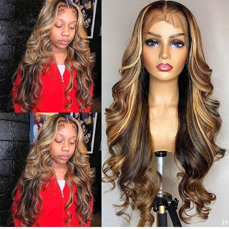 Front lace gradient colour wig with long curly hair and side bangs for face shape modification
