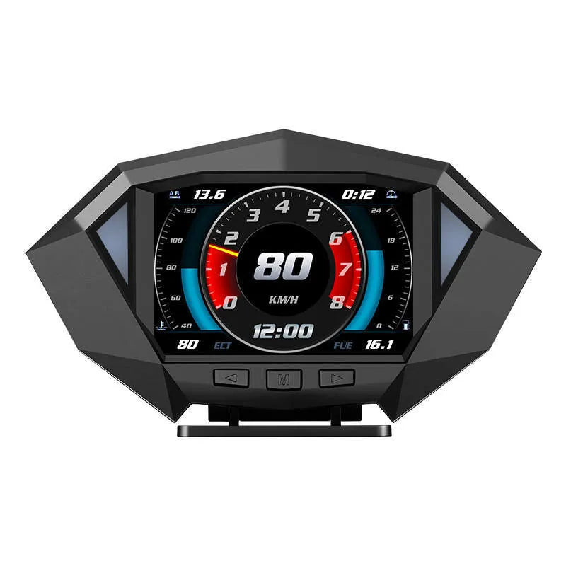 P1 black vehicle HUD head-up display with LCD screen and OBD cable for dashboard projection