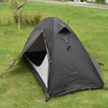 Single person camping tent with aluminium poles in red colour, showing double account design