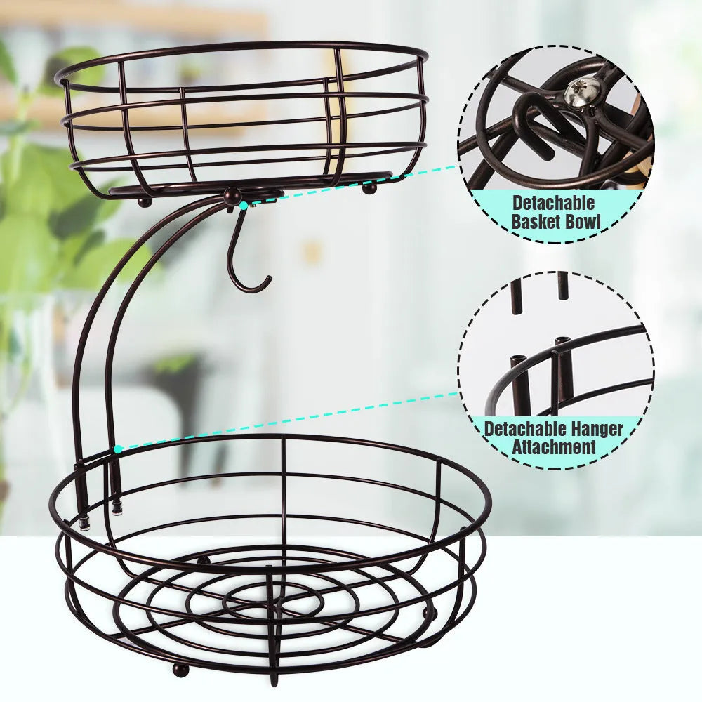 Black and gold wrought iron double-layer fruit basket for restaurant vegetable storage