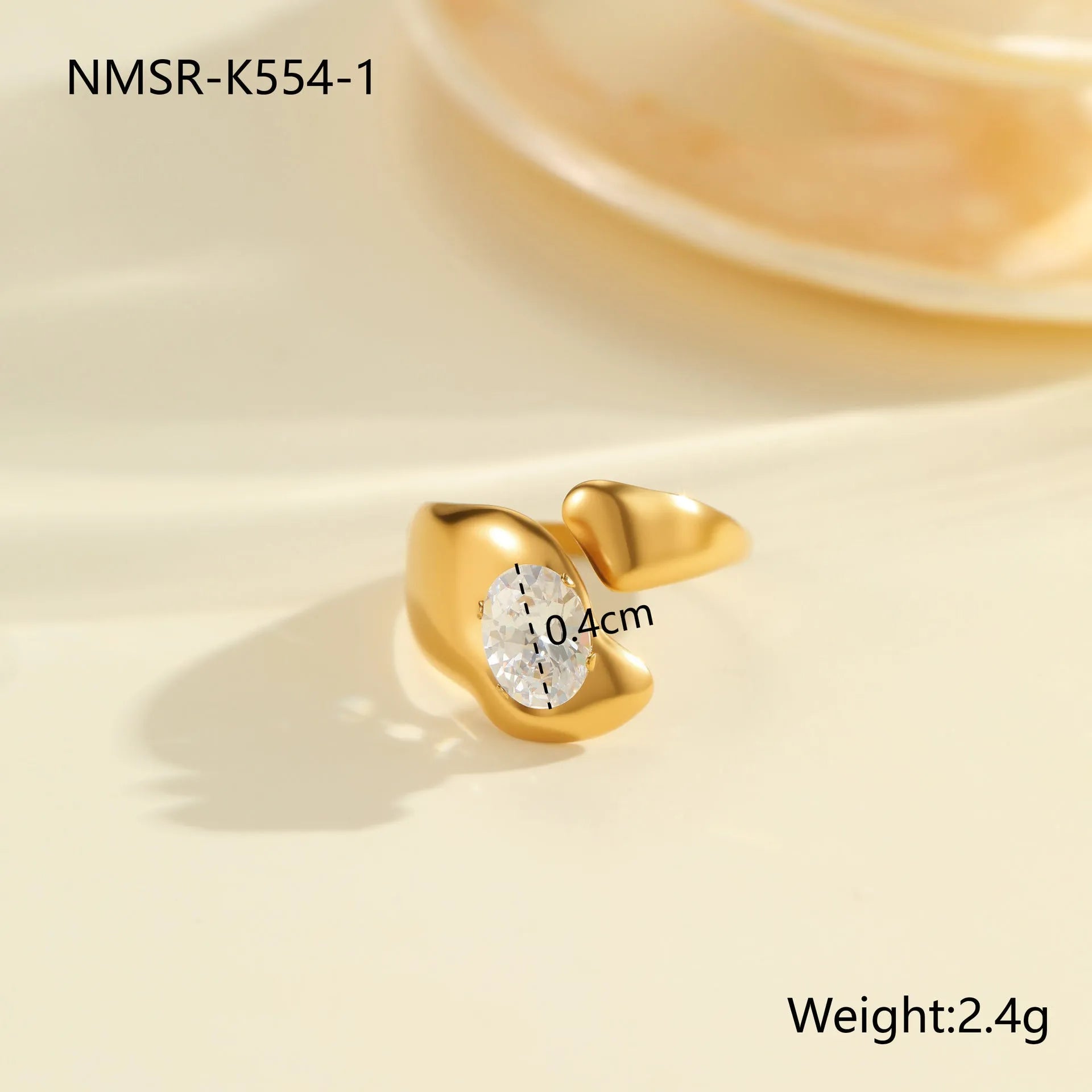 Geometric open mouth zircon ring in stainless steel with adjustable design and multiple colour options