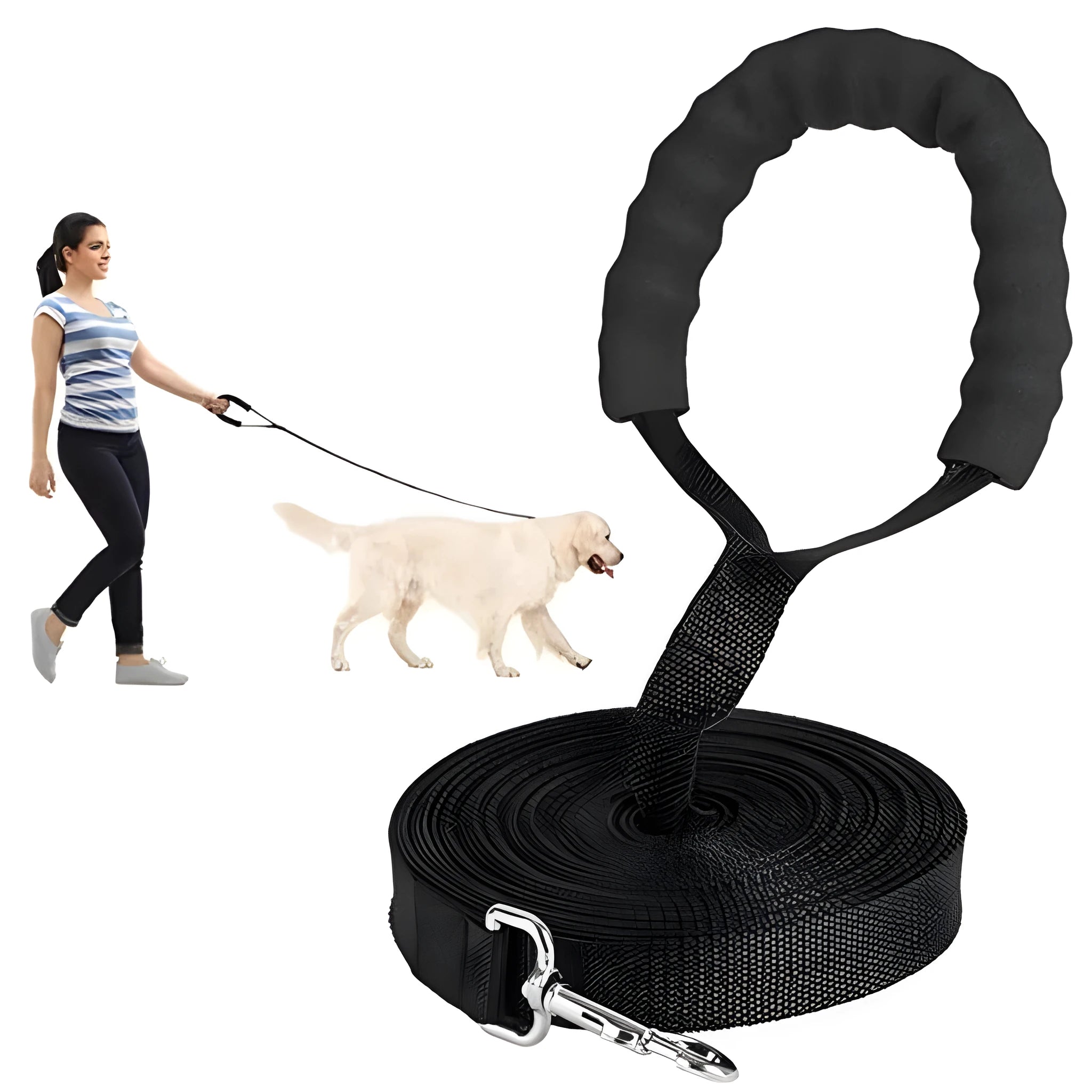 Black PP pet tracking belt dog leash 2.5cm width 10M length on grass