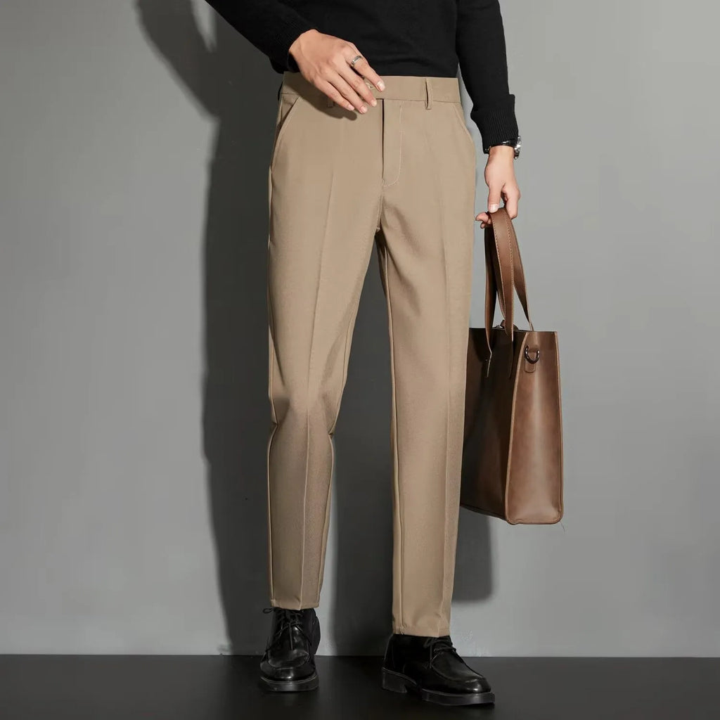 Men's straight-leg ankle-length suit trousers in chemical fibre blend available in multiple colours
