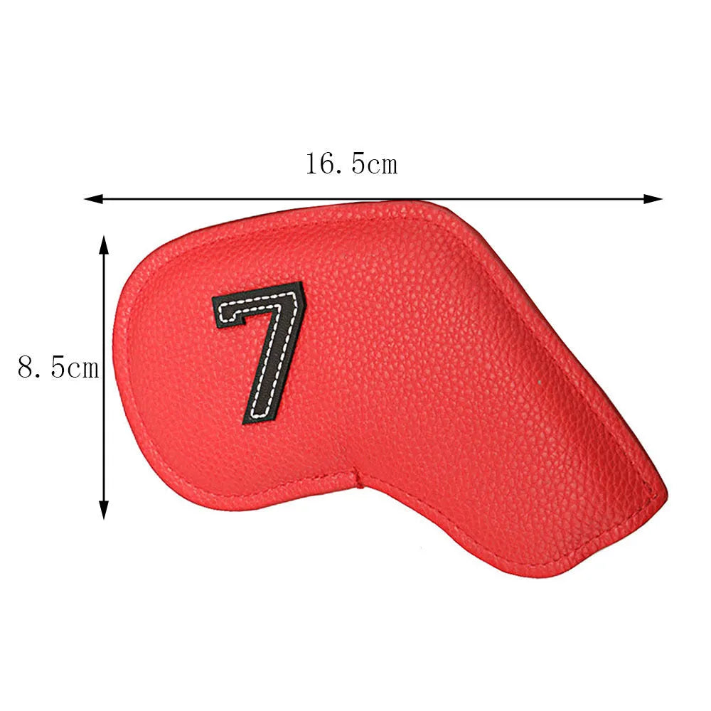 Set of 10 minimal print golf club head caps in multiple colours made from PU material