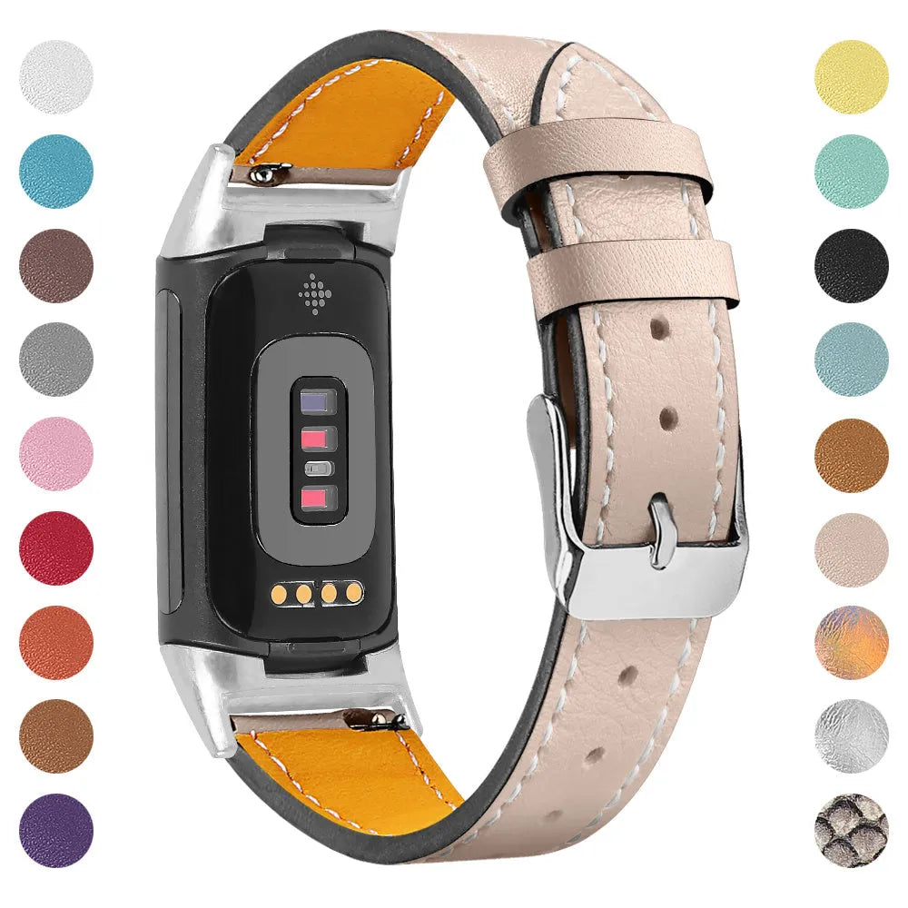 Genuine leather replacement watch strap for Fitbit Charge 5 and Charge 6 in multiple colour options