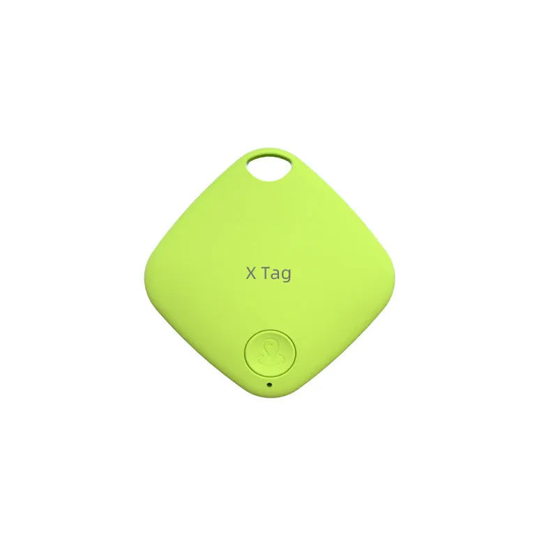 Small round black Bluetooth key ring tracker with a silver metal keyring loop.