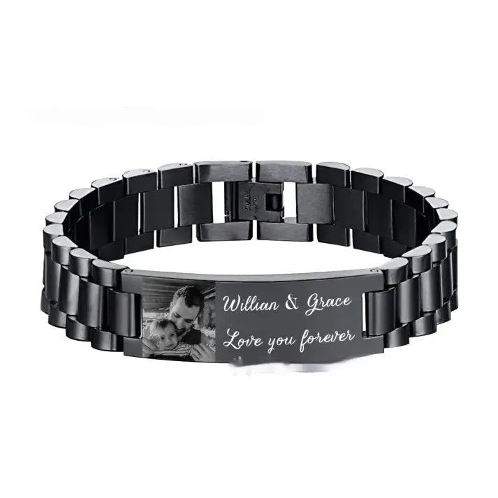 Titanium steel heart-shaped bracelet with electroplated lettering in black or grey options
