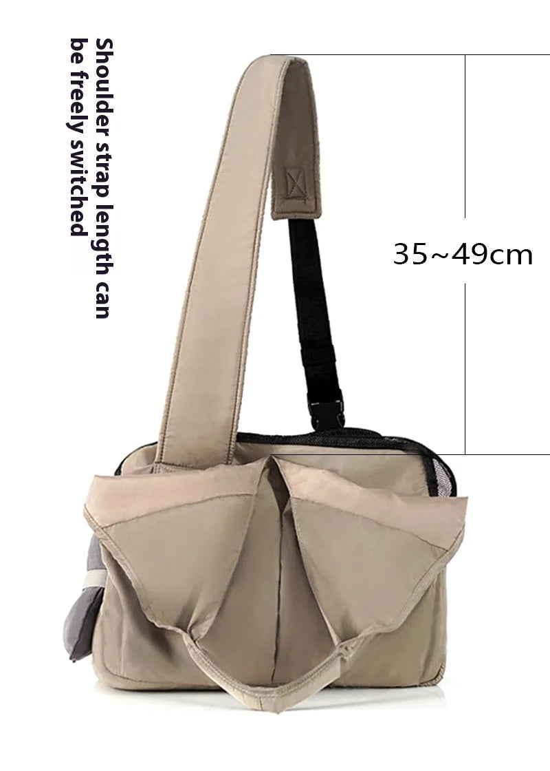 Apricot cloth pet carrier handbag showing portable design for pet transport