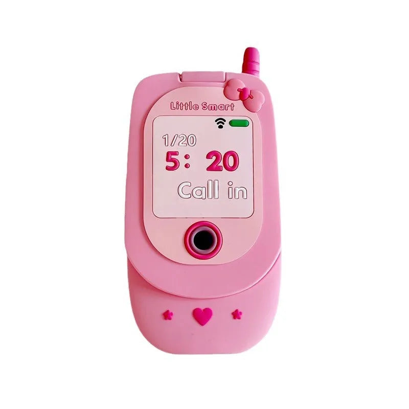 Pink silicone flip phone shaped case with mirror for iPhone models