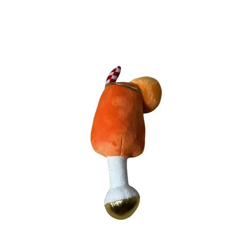 Yellow beer bottle squeaky plush dog chew toy measuring 7cm with teeth-cleaning mechanism