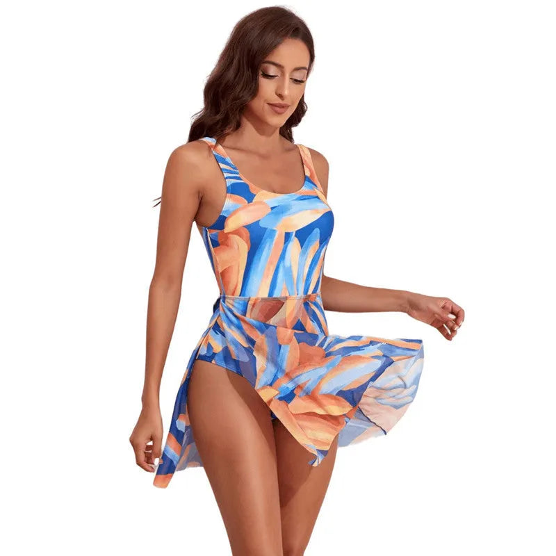 Women's single-shoulder one-piece swimsuit with digital printed slim waist in floral coconut tree pattern
