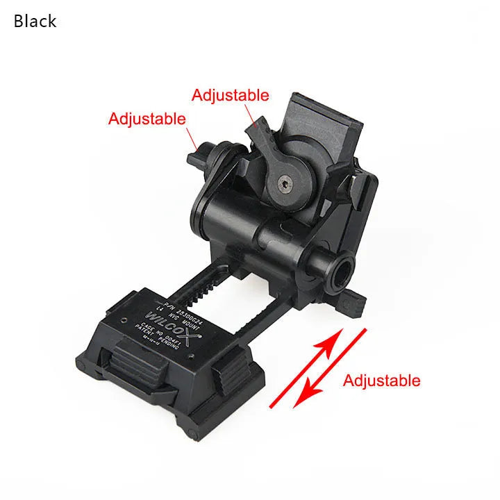 Metal alloy L4 G24 night vision helmet mount with breakaway base in dark earth colour.