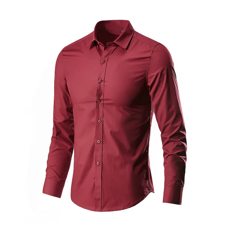 Men's loose fit long-sleeve linen shirt shown in multiple colours including black, white, and navy blue.