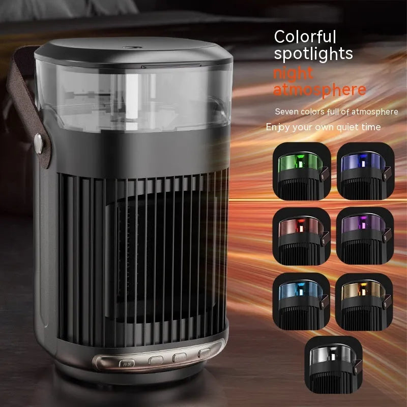 Black portable heater with humidifier, compact design with front control panel