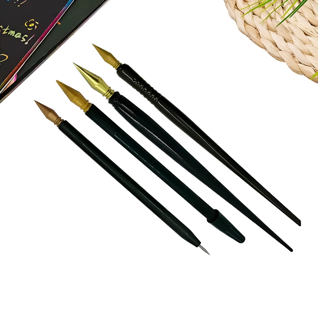 Scratch art pen with PS plastic body and metal tip for drawing on scratch paper
