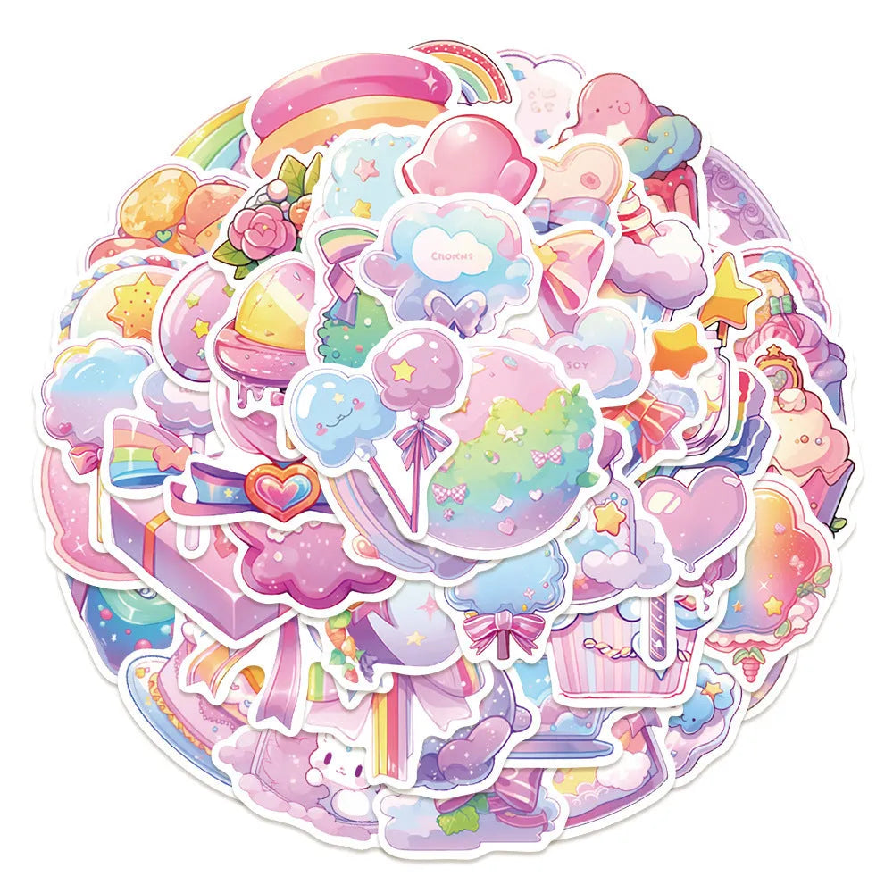 Waterproof cute candy small object decorative stickers, 50 sheets, 4-7cm each.