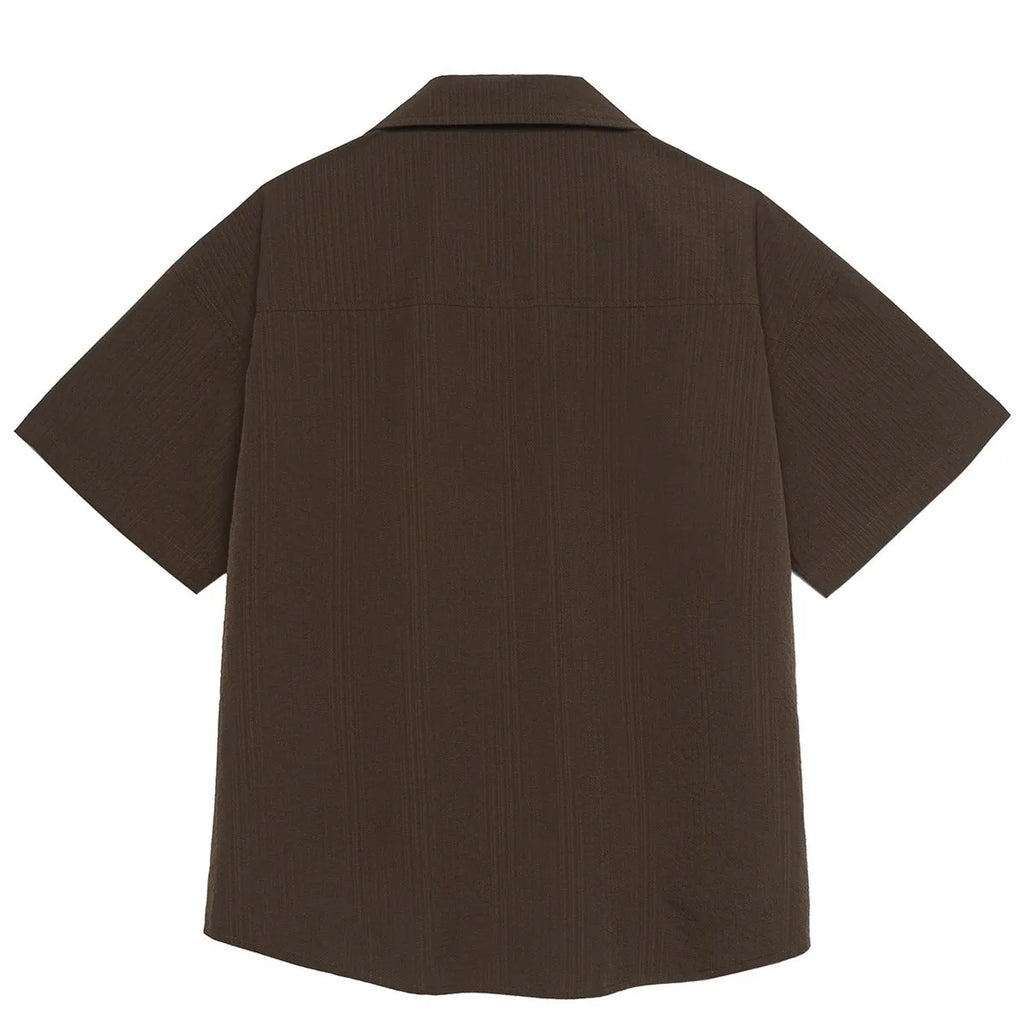 Brown coffee striped waterproof quick-drying Cuban collar shirt for outdoor camping