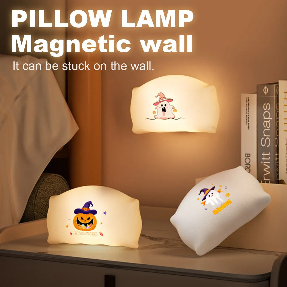 Cartoon Halloween doll table lamp in Magic Ghost or Pumpkin Ghost design, showing warm LED light and compact size.