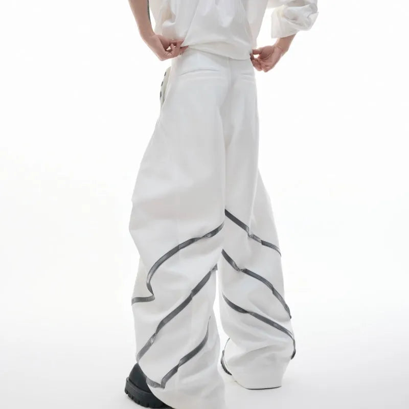 Men's pleated trousers with metal rivet stripes and three-dimensional cutting